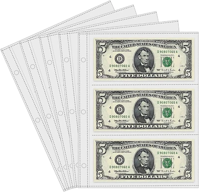 50 Sheets Currency Pages 3 Pockets Paper Money Protectors for 3 Ring Binders - Image 1 of 4