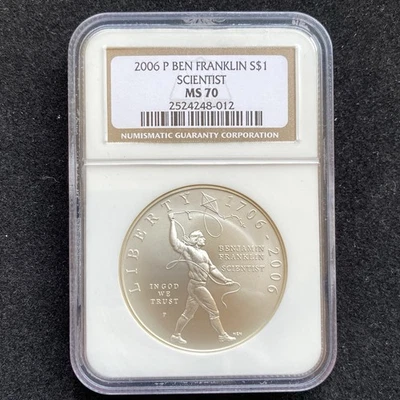 2006-P NGC MS70 Ben Franklin Scientist Modern Commemorative S$1 Silver Dollar - Image 1 of 4