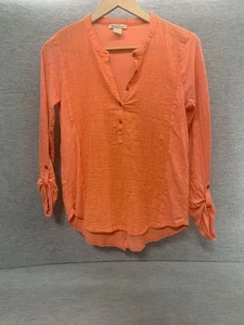 Lucky Brand Top Womens Small Orange Pullover Button Long Sleeve Tee Casual - Picture 1 of 9