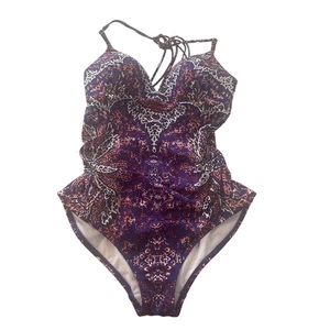 Athleta Aqualuxe One Piece Swimsuit Size M Lightly Padded Purple Cream - Picture 1 of 10