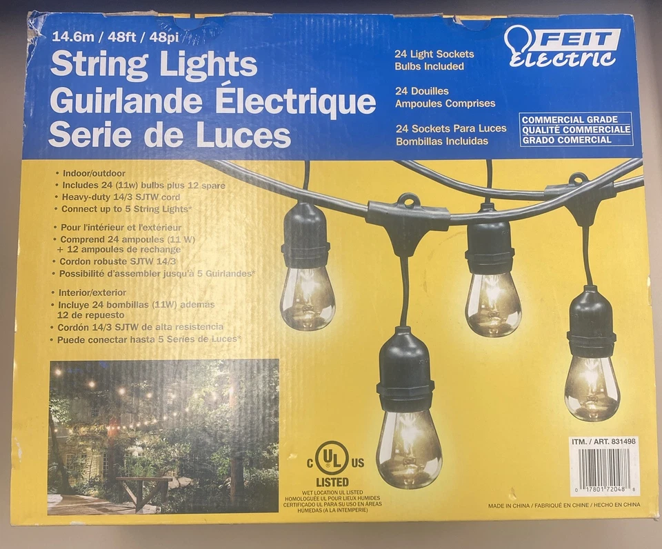 Feit Electric String Lights Commercial Grade 48ft Weatherproof 24 Lights In/Out - Image 1 of 2