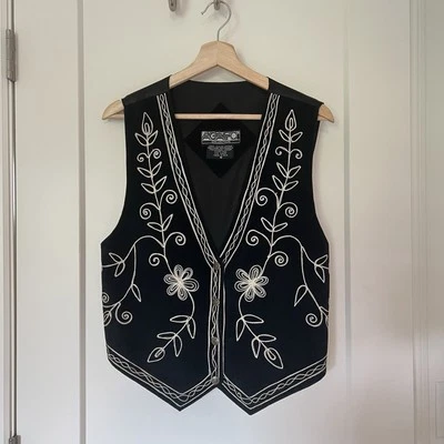 Chaleco Remolino Floral Negro y Crema Colección Agapo Vintage Cuero Genuino 🖤🕊️ Foto 1 de 4