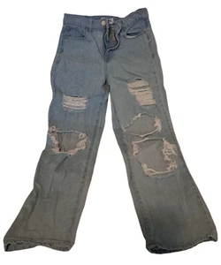 QVC Damen Denim Jeans Gr. 27 Baggy Distressed Factory Löcher - Grunge Look - Bild 1 von 4