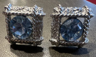 Juego de Gemelos Para Hombre Swank Mediados de Siglo Diseño Moderno Tono Plateado Azul Vidrio/Piedra Foto 1 de 4