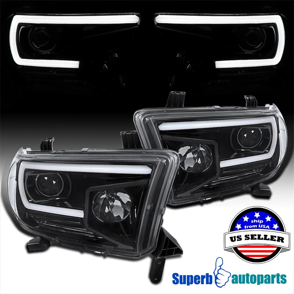 Fits 2007-2013 Toyota Tundra Sequoia Projector Headlights 07-13 Polished Black - Image 1 of 4