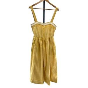 The GREAT. Yellow Striped 100% Cotton Pockets Zip Maxi Dress Sz L MSRP $350 - Picture 1 of 9