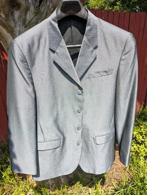 PARA HOMBRES GRIS METÁLICO 4 BOTONES PIEL DE TIBURÓN AZUL HIELO VESTIDO BLAZER TRAJE CHAQUETA ABRIGO 40R Foto 1 de 4