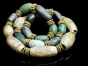 A Necklace of Ancient Serpentine, Jasper and Amazonite Beads - Picture 1 of 4