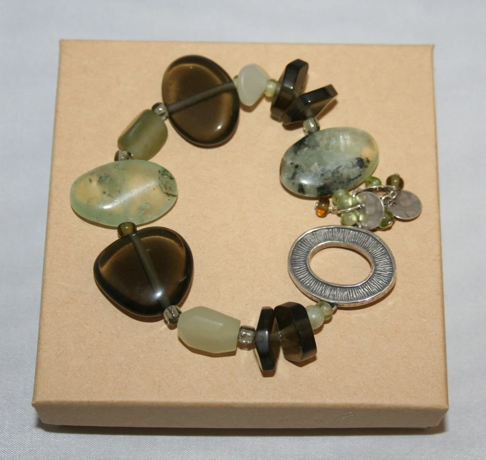 Pulsera elástica gruesa Silpada plata verde cuarzo, prehnita y serpentina B1798 Foto 1 de 4