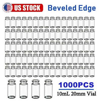 1000pcs 10ml Headspace Sample Vials 20mm Crimp Top Bevelled Edge Flat Bottom US - Image 1 of 4