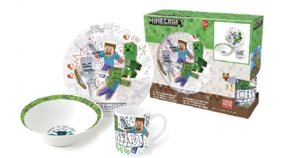 Minecraft Frühstücksset 3 tlg. Geschirr Set Porzellan in Geschenkbox - Bild 1 von 4