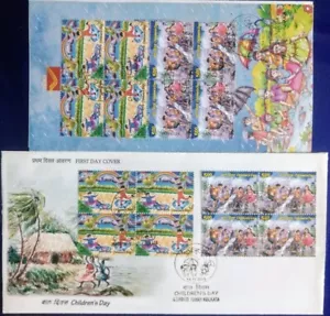 134A. India 2015 Juego / 2 Sello Niños Día Bloque De 4 Sello FDC + Folleto - Imagen 1 de 1