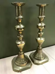 Pair Of Antique Victorian 19th Solid Brass English Candlesticks 10½" IN ENGLAND - Picture 1 of 3