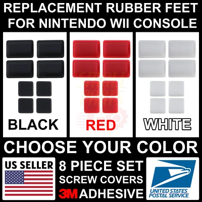 8PC Set Rubber Feet 3M Adhesive Cover for Nintendo Wii Console WHITE/RED/BLACK