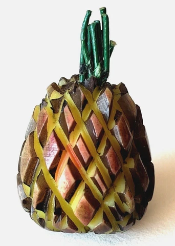 Vintage Celluloid Pineapple Button Weeber Type Realistic Fruit Large 1&5/16" Cover
