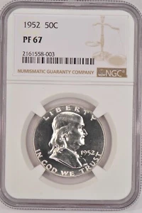 1952 Franklin Half Dollar Proof NGC PF 67 PR67 Gem Coin 50C - Picture 1 of 2