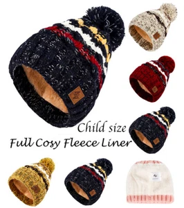 Knitted Bobble Hat, Scarf, Gloves Beanie Child Warm Winter Fleece Lining Ski - Picture 1 of 57