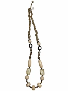 Vintage Chicos Agate Smoky Quartz Gold Tone Chain 40” Leather - Picture 1 of 18