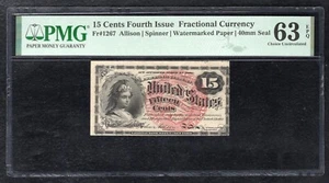 FR. 1267 15 CENTS FOURTH ISSUE FRACTIONAL CURRENCY NOTE PMG UNCIRCULATED-63EPQ - Picture 1 of 2