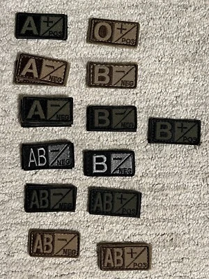 Tactical Nylon Blood Type Patch ID Tag A B AB O POS NEG OD Coyote Black Gray - Image 1 of 4
