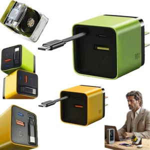 Chargeur GaN 3 en 1,Évolutif 80W Max Charge Rapide avec Câble Type-C & 2 Ports USB - Photo 1 sur 21