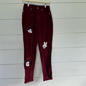 Disney Women’s 1 Hot Topic Maroon Mickey Mouse Logo Pants - Picture 1 of 9