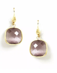 Gold Dangle Earrings Cat's Eye Purple Crystal Cushion Rivka Friedman 18K Plated - Picture 1 of 4
