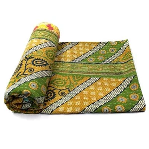 Vintage Quilt Indische Handarbeit Bio Baumwolle Tagesdecke Bohemian Decke Überwurf - Bild 1 von 6