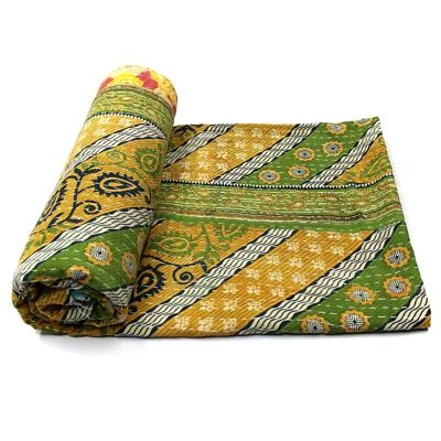 Vintage Quilt Indian Handmade Organic Cotton Bedspread Bohemian Blanket Throw - Image 1 of 4