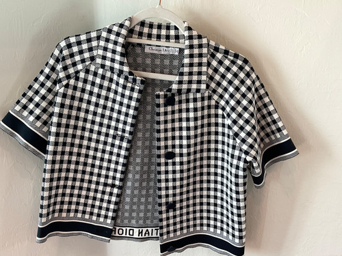 Christian Dior giacca manica corta maglia bianca nera pied de poule taglia:36 4
