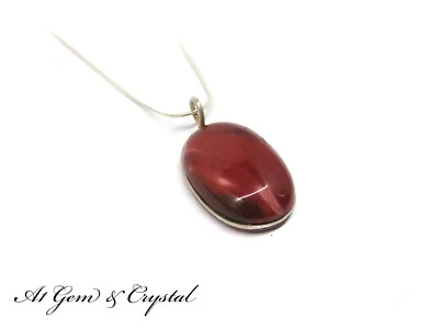 Hermoso collar colgante ovalado de jaspe rojo natural hecho a mano - plata de ley Foto 1 de 4