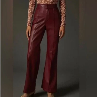 Nuevo con etiquetas Pantalón grande de cuero vegano rojo borgoña 7 For All Mankind para mujer Foto 1 de 4