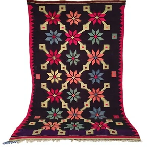 Vibrant Moroccan Handmade Black Rug Blue Pink Orange Flowers Berber Carpet 10x6 - Picture 1 of 24