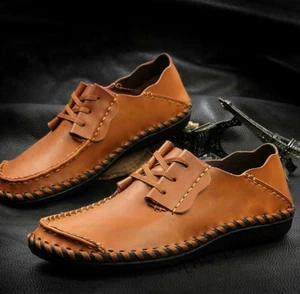 Men's Lace up Moccasins Pu Leather Driving Boat Loafer Slip on Sneaker Shoes New - Picture 1 of 10