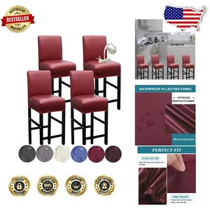 4 Waterproof Stretch PU Barstool Covers with Back Support - Perfect for Families - Picture 1 of 8