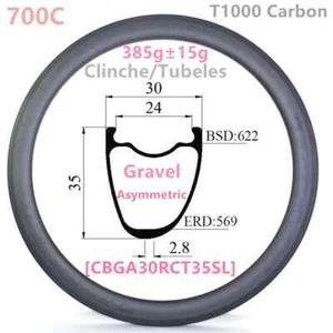 30x35mm 700C Gravel Road Bike Rims Asymmetric Clincher Tubeless Carbon Wheels - Picture 1 of 4