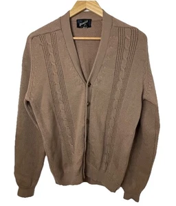 VTG MCM Button Up Tan Cable Knit Grandpa Cardigan Wool Sweater Hipster Men S/M - Picture 1 of 13