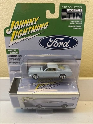 Johnny Lightning 1965 Ford Mustang 2+2 with Collector Tin - NEW - Arcadia Blue - Image 1 of 4