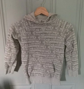 Champion Kids Allover Spellout Logo Hoodie Sweatshirt Kids Gray Size Small - Picture 1 of 4