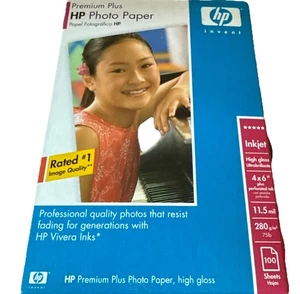 HP Premium Plus Photo Paper High Gloss 4×6 (98 Of 100 Sheets) Counted Open Box - Picture 1 of 4