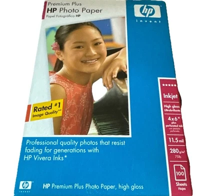 HP Premium Plus Photo Paper High Gloss 4×6 (98 Of 100 Sheets) Counted Open Box - Image 1 of 4