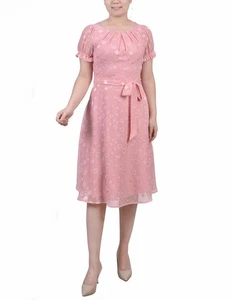 Vestido NY Collection Petite Manga Corta Cinturón Punto Suizo Rosa Talla PXL - Imagen 1 de 1