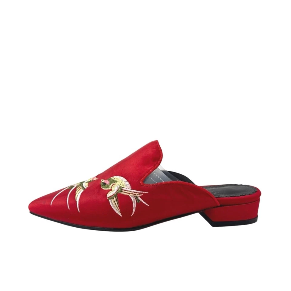Veowalk Swallow Mujer Rojo Bordado Satinado Punta Sin Cordones Planos Talla 7 Foto 1 de 4
