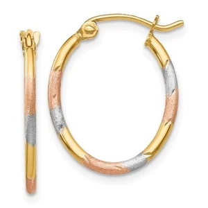 14K Yellow Gold with White and Rose Rhodium Diamond Cut Hoop Earrings 0.7gm - Picture 1 of 4