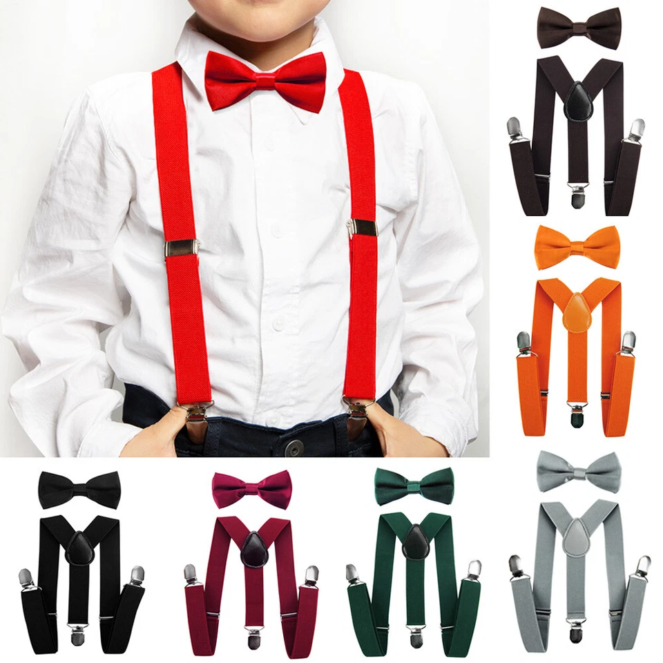 axy Kinder Hosenträger mit Fliege Set Kinderhosenträger 3 Clips 1-7 Jahre alt - Bild 1 von 1