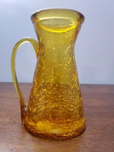 Blenko Amber Crackle Blown Glass Small Pitcher Vase 4.5" - Picture 1 of 8