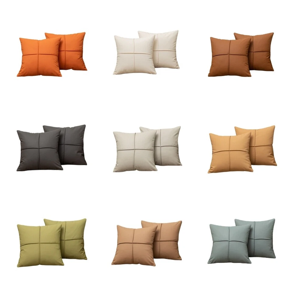 2 PCS Plain Faux Leather Cushion Cover Sofa Office Car Throw Pillow Case 18'' - image 1 of 1