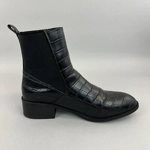 Miss Selfridge Black Croc Faux Leather Ankle Pull On Chelsea Block Boots 39 UK6 - Picture 1 of 17