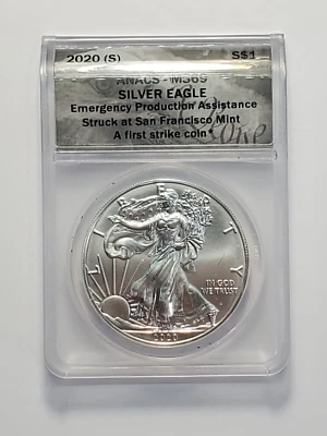 #2 American 2020 (S) Silver Eagle Dollar Coin ANACS Certified MS69 - Image 1 of 3