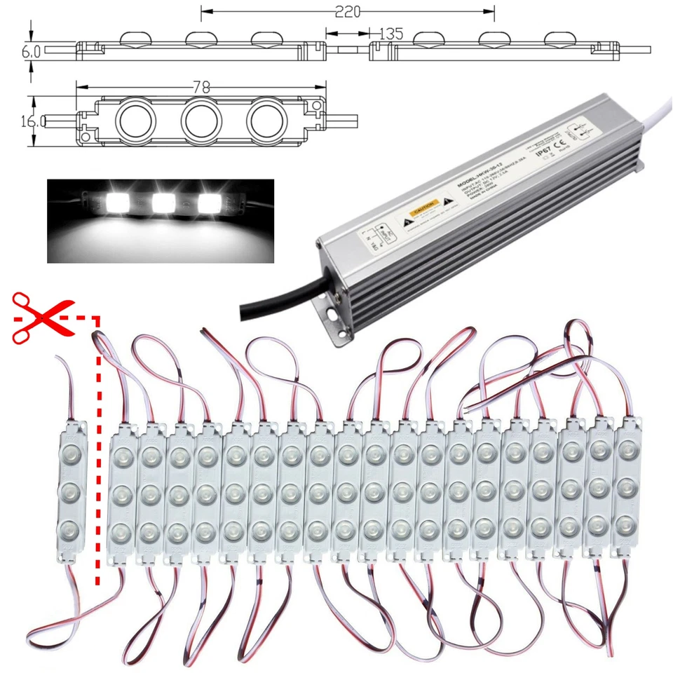 10x-100x LED Modulo - 6500K Bianco Neutro - Alimentatore 230V 12V Pubblicità - Immagine 1 di 1